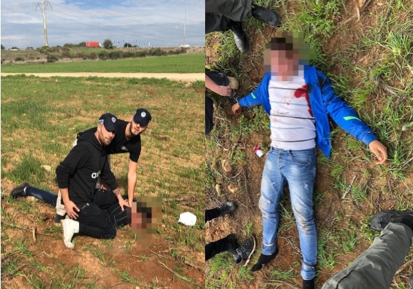 החשודים שנתפסו לאחר שאחד מהם נורה (צילום: רשתות חברתיות)