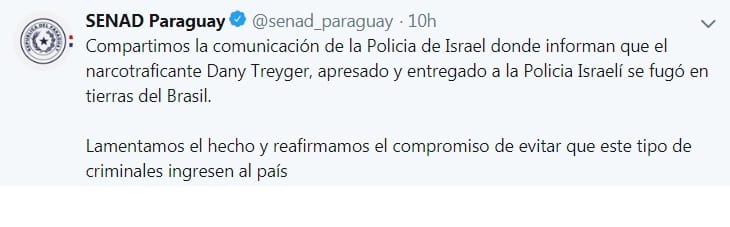 הודעת משטרת פרגוואי על הבריחה