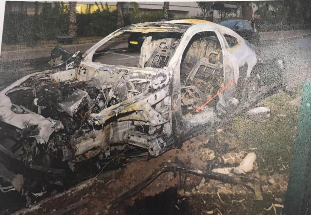 ככה הוא נראה אחרי הפיצוץ. הרכב של אליעד וקנין