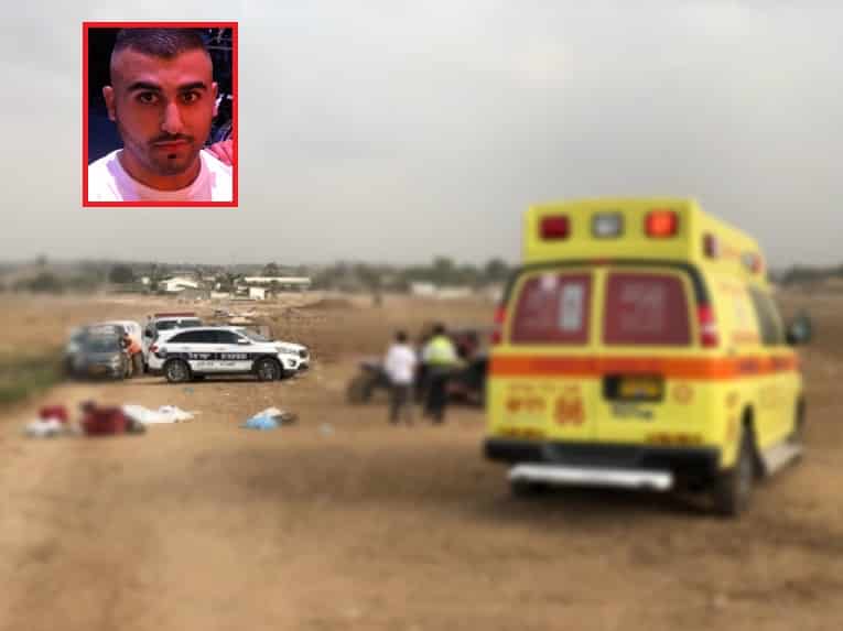 זירת התאונה (בצילום הקטן: אביב טום בן דהן)