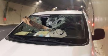 כביש 6: נהג נפצע מגזע שנחת על השמשה הקדמית