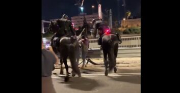 סרטון מראה פרש מכה בשוט מפגינה, המשטרה טוענת שהמפגינה תקפה סוס